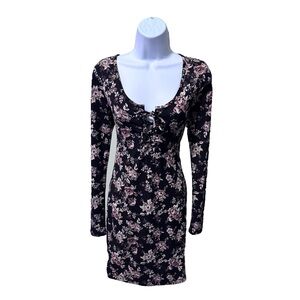 Forever 21 Floral Long Sleeve Mini Dress with Front Tie